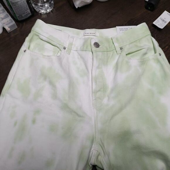 New Pacsun Lime Tie Dye High Rise Straight Jeans Women's Size 26 - Picture 2 of 4
